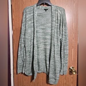 Talbots Green White Heather Open Front Duster Long Cardigan!
